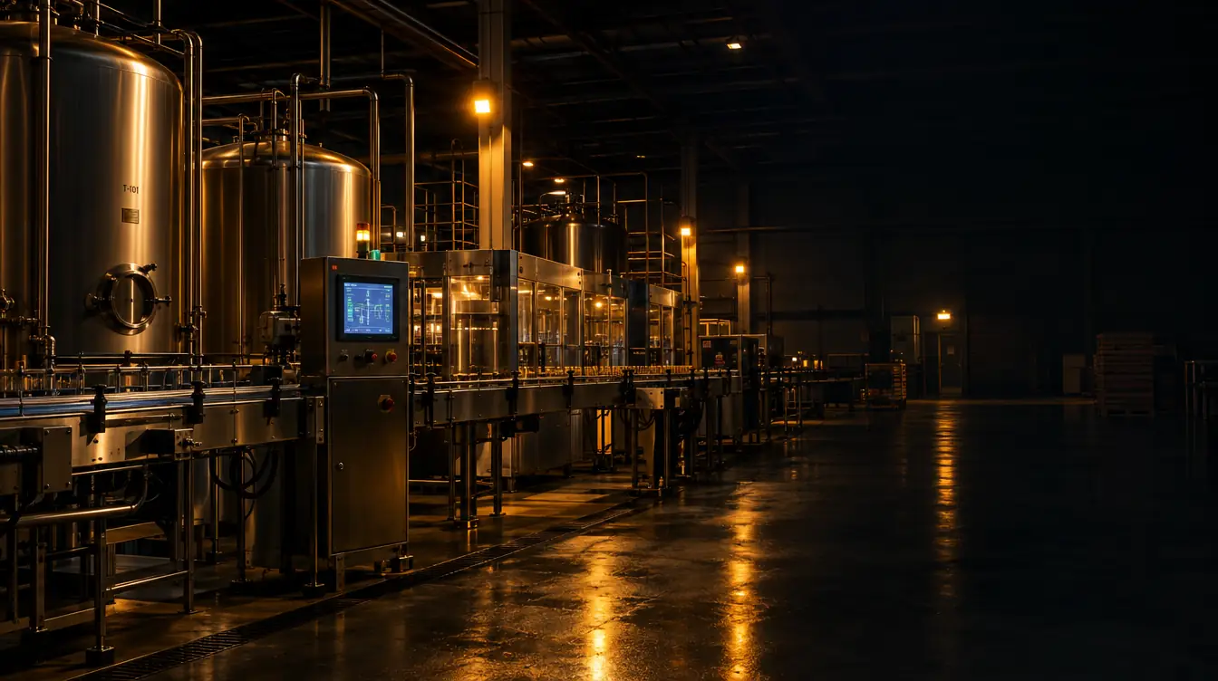 Food and beverage processing line with stainless tanks and packaging equipment, the OT systems ForgeSOC monitors